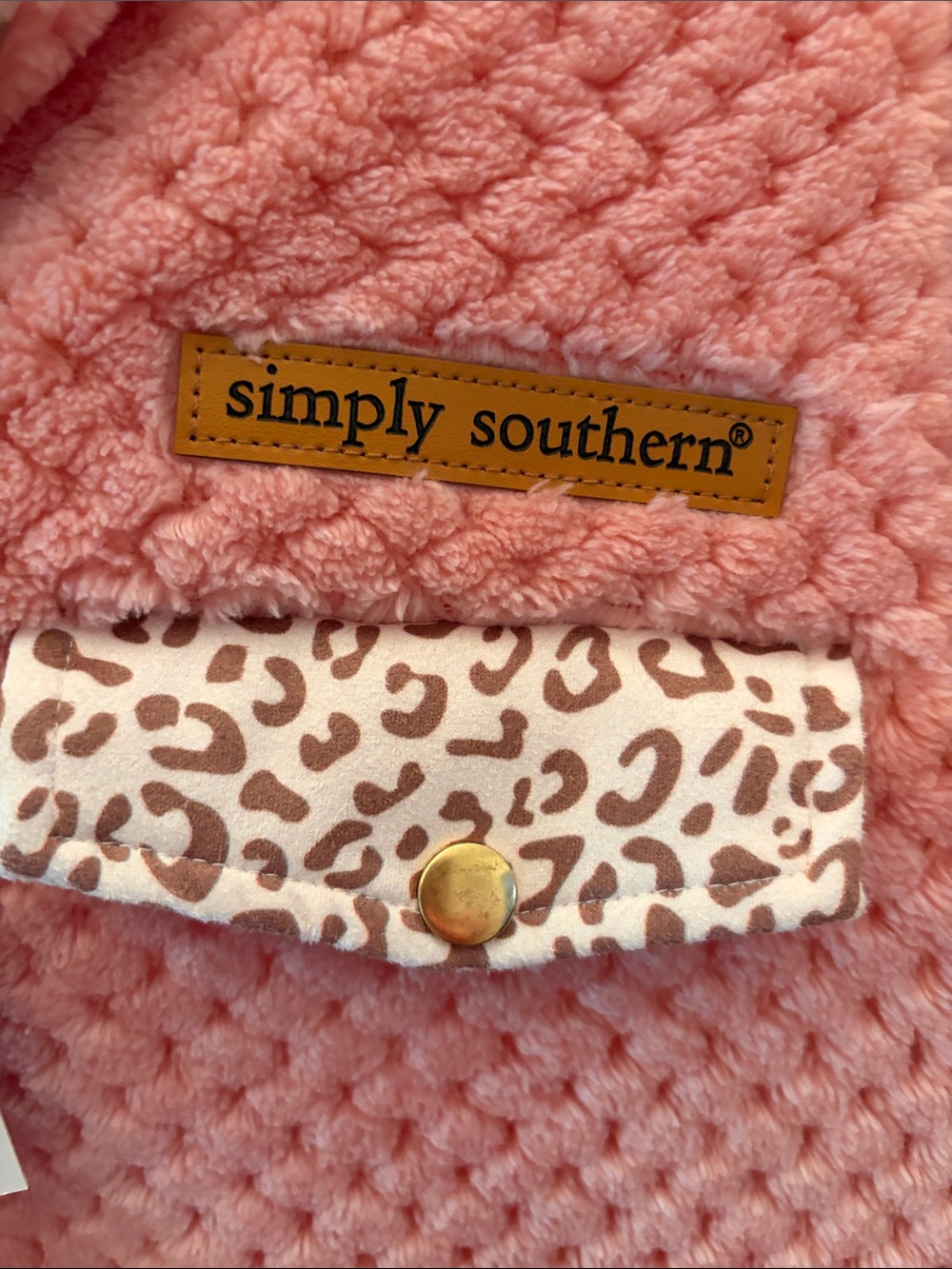 Simply Southern Blush Pink Plush Quarter-Zip Pullover with Leopard Trim - Picture 3 of 5